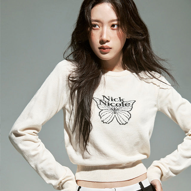 Nick Nicole Mini Butterfly Signature Sleeve Knit_Cream Black