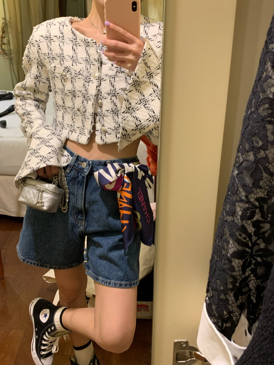 Seooocookie Glory White Check Jacket