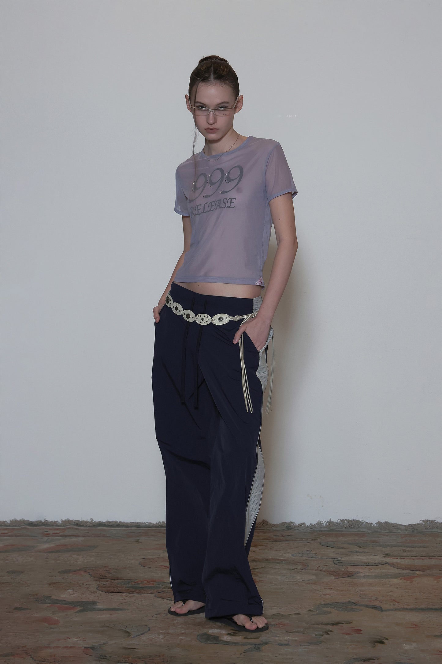 Sculptor Sheer Ringer Crop Top Pale Purple
