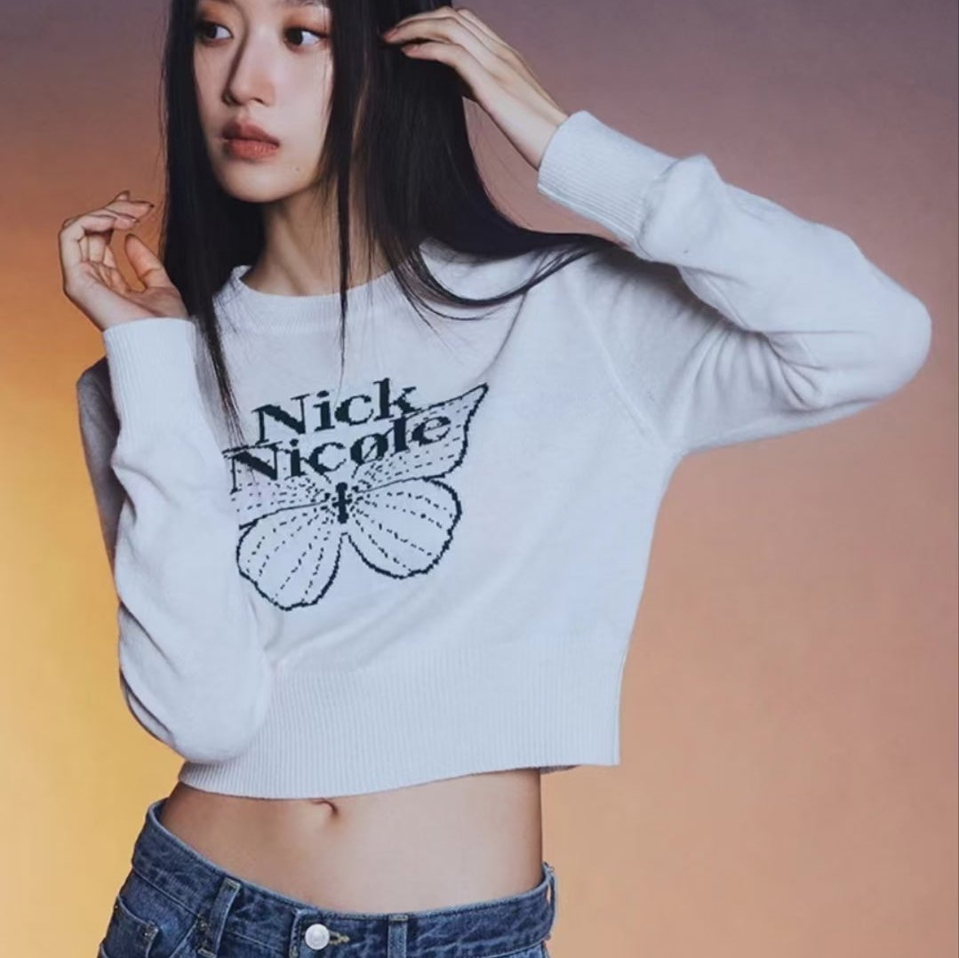 Nick Nicole Mini Butterfly Signature Sleeve Knit_Ivory Black