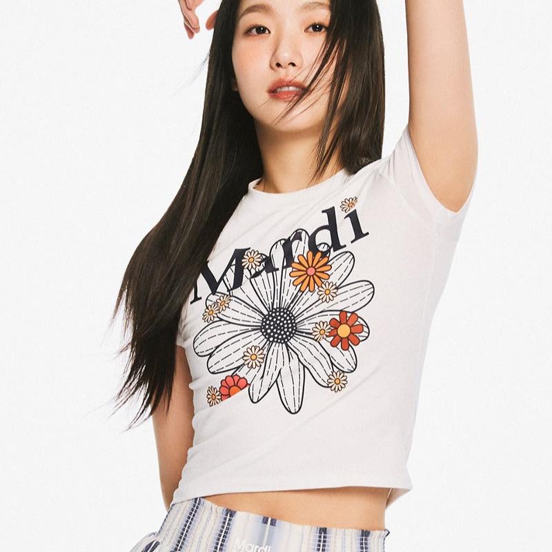 Mardi Mercredi Cropped Tshirt FlowerMardi Blossom-White Navy