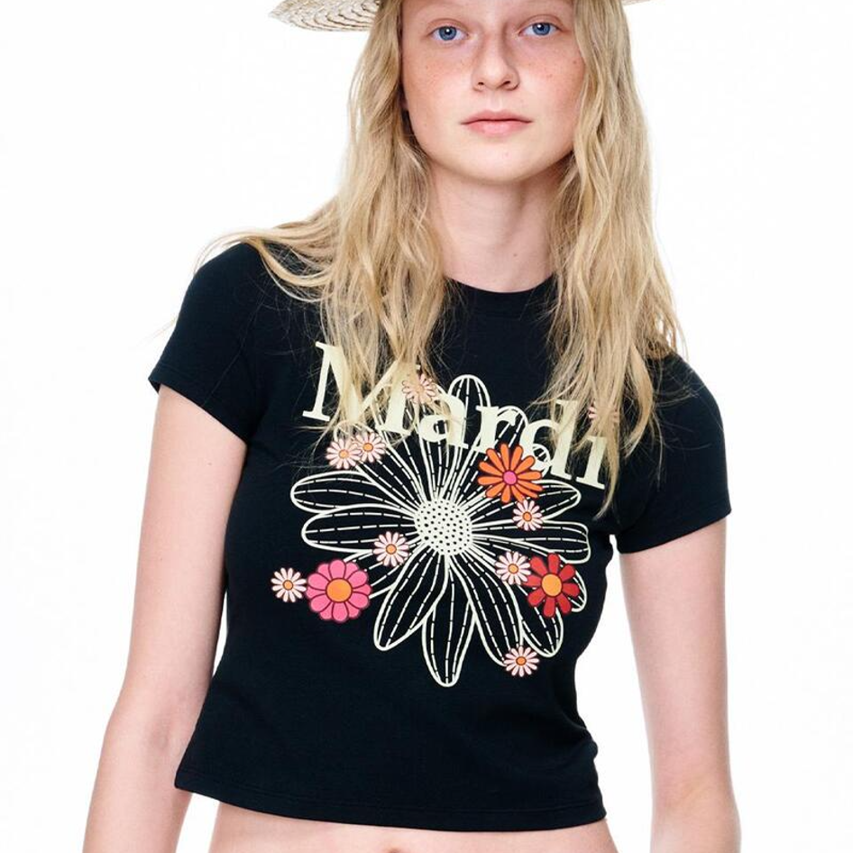 Mardi Mercredi Cropped Tshirt FlowerMardi Blossom-Black Cream