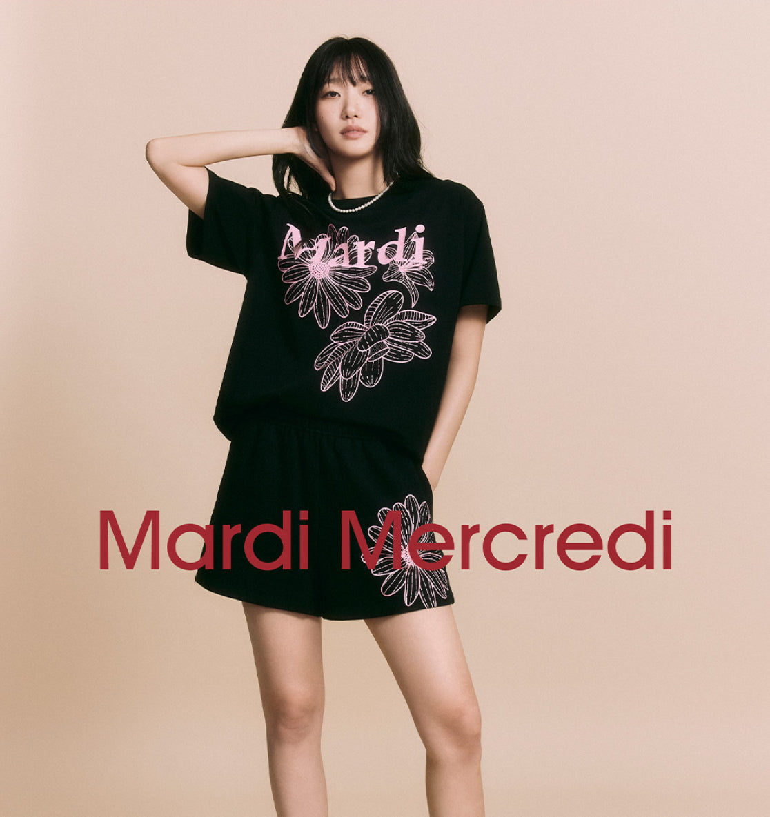 MARDI MEECREDI SHIRT TRIPLE FLOWER_BLACK PINK