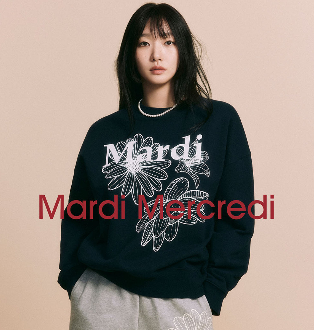 MARDI MERCREDI
SWEATSHIRT TRIPLE FLOWER_NAVY WHITE
