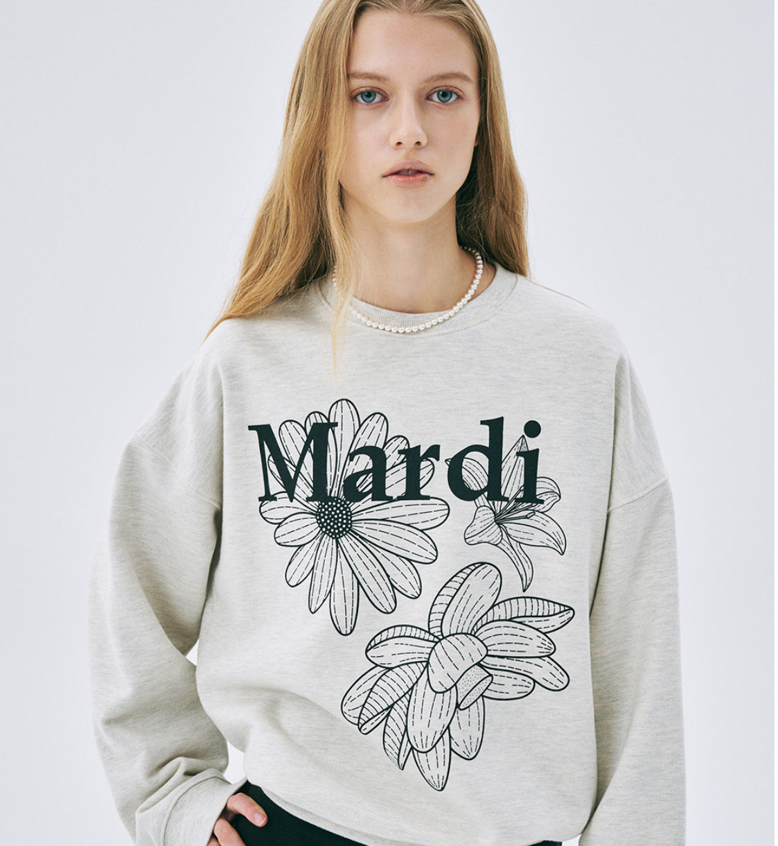 MARDI MERCREDI SWEATSHIRT TRIPLE FLOWER_OATMEAL BLACK