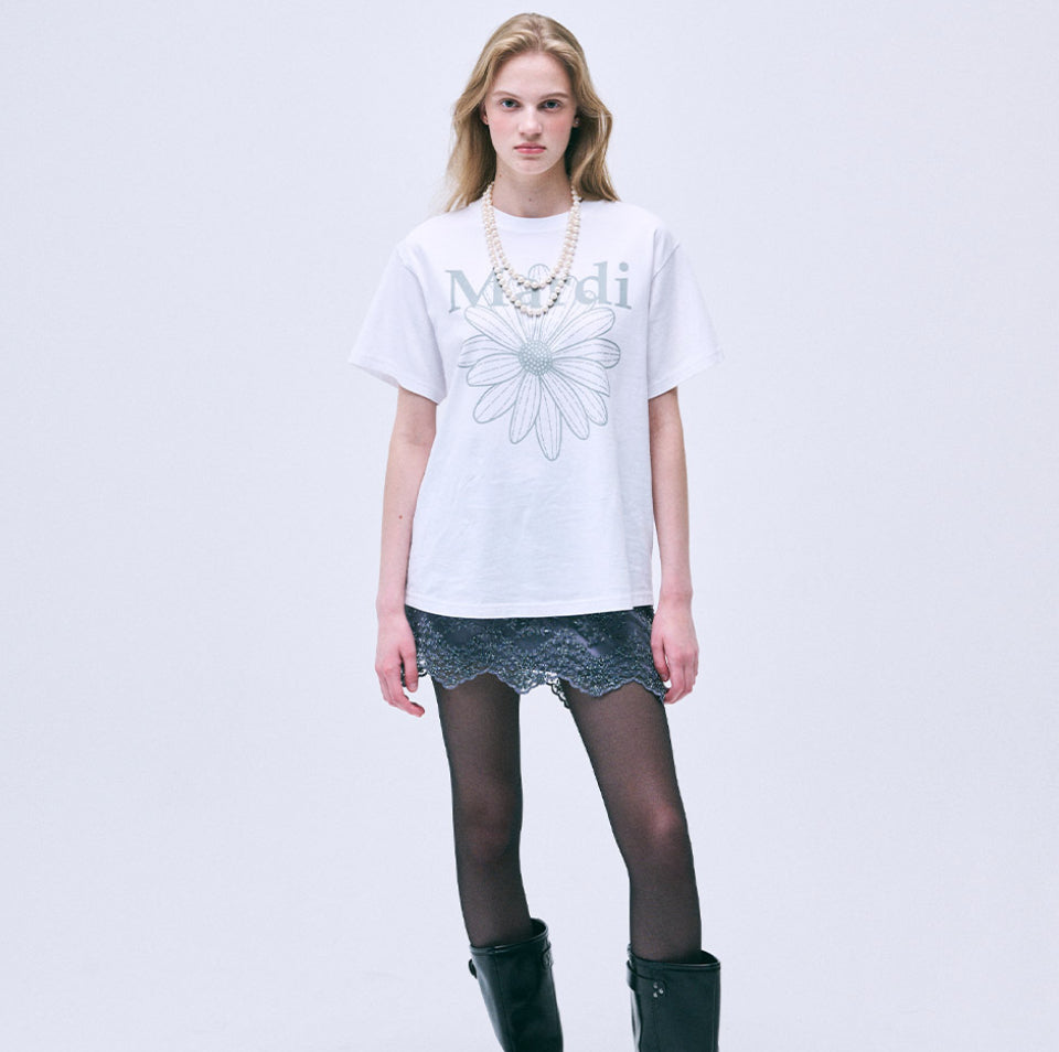 MARDI MERCREDI TSHIRT FLOWERMARDI_WHITE LIGHTGREY