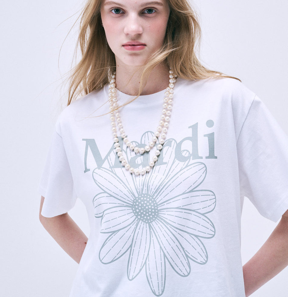 MARDI MERCREDI TSHIRT FLOWERMARDI_WHITE LIGHTGREY