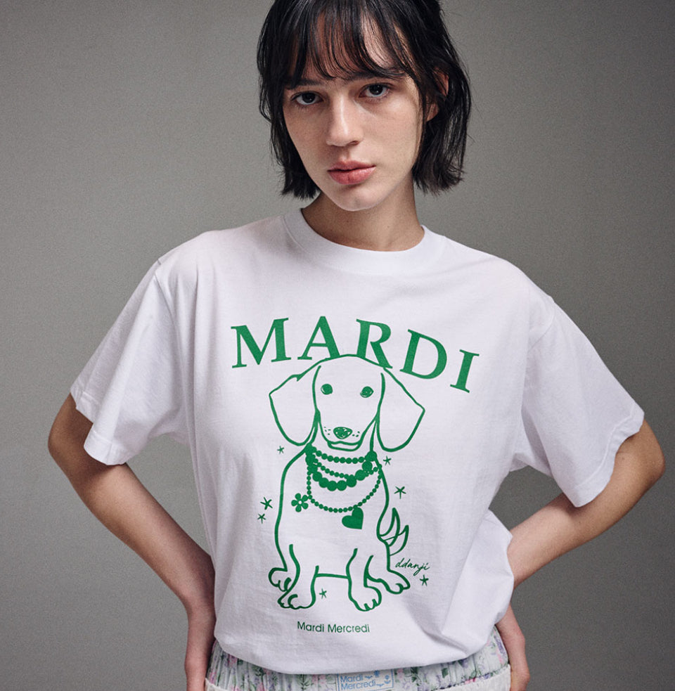 MARDI MERCREDI TSHIRT SWING THE TAIL DDANJI PEARL NECKLACE_WHITE GREEN