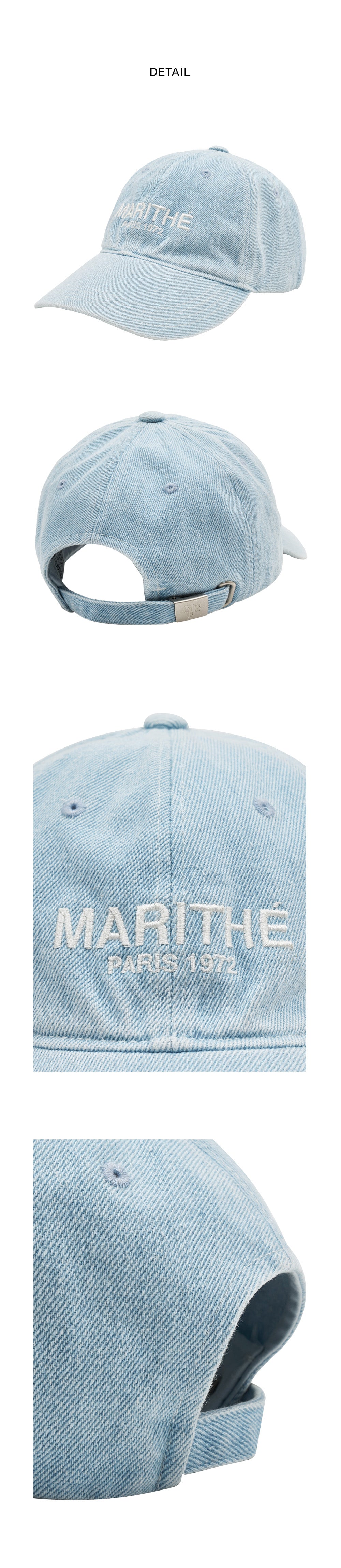 Marithe Denim Washng Logo Ball Cap- Light Blue