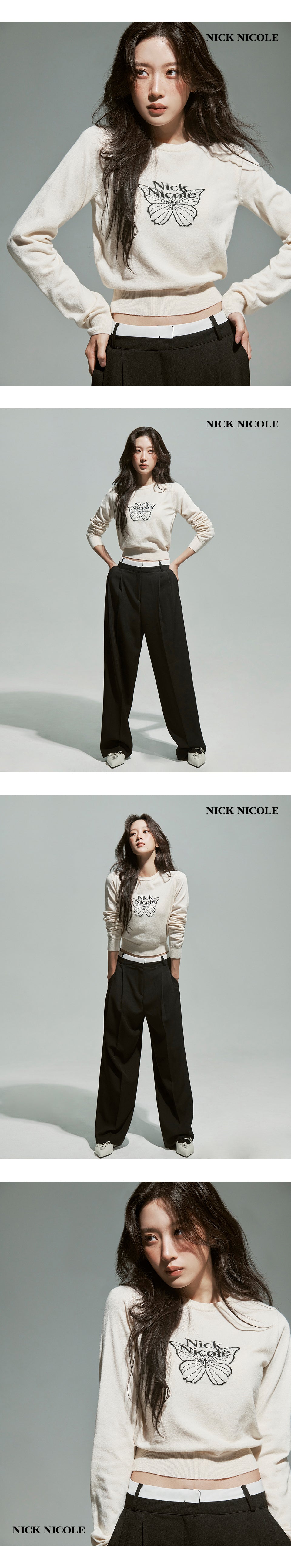 Nick Nicole Mini Butterfly Signature Sleeve Knit_Cream Black