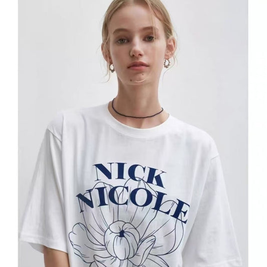 Nick Nicole Flower Half Tee_Navy Blue