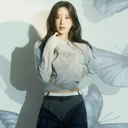Nick Nicole Mini Butterfly Signature Sleeve Knit_Gray