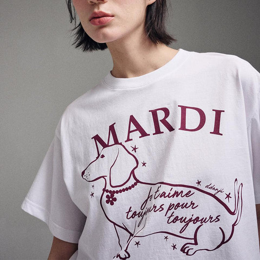 Mardi Mercredi Tshirt Swing The Tail Ddanji Flower Choker-White Burgundy