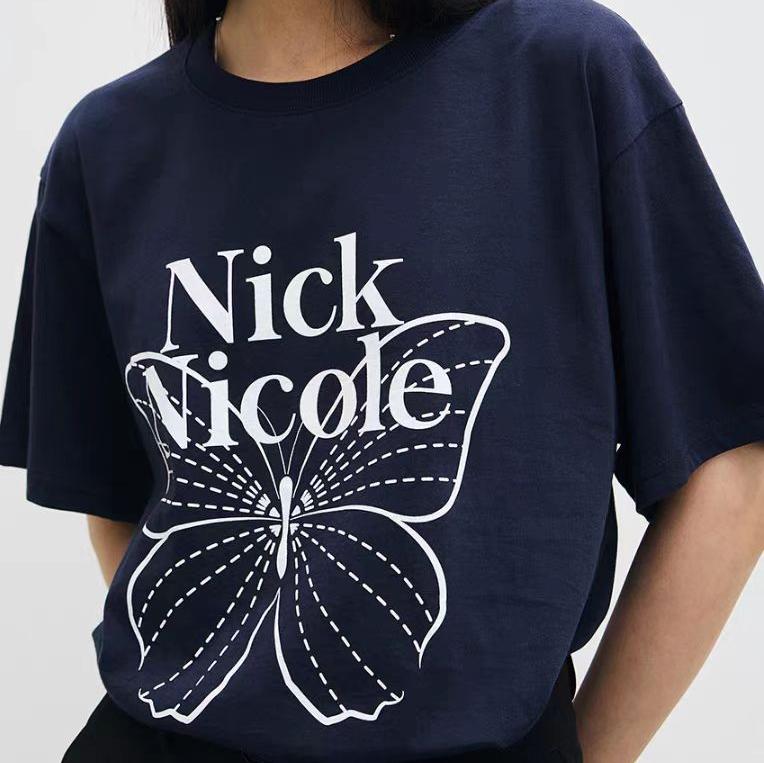 Nick Nicole Big Butterfly Sleeve Top_Navy Blue