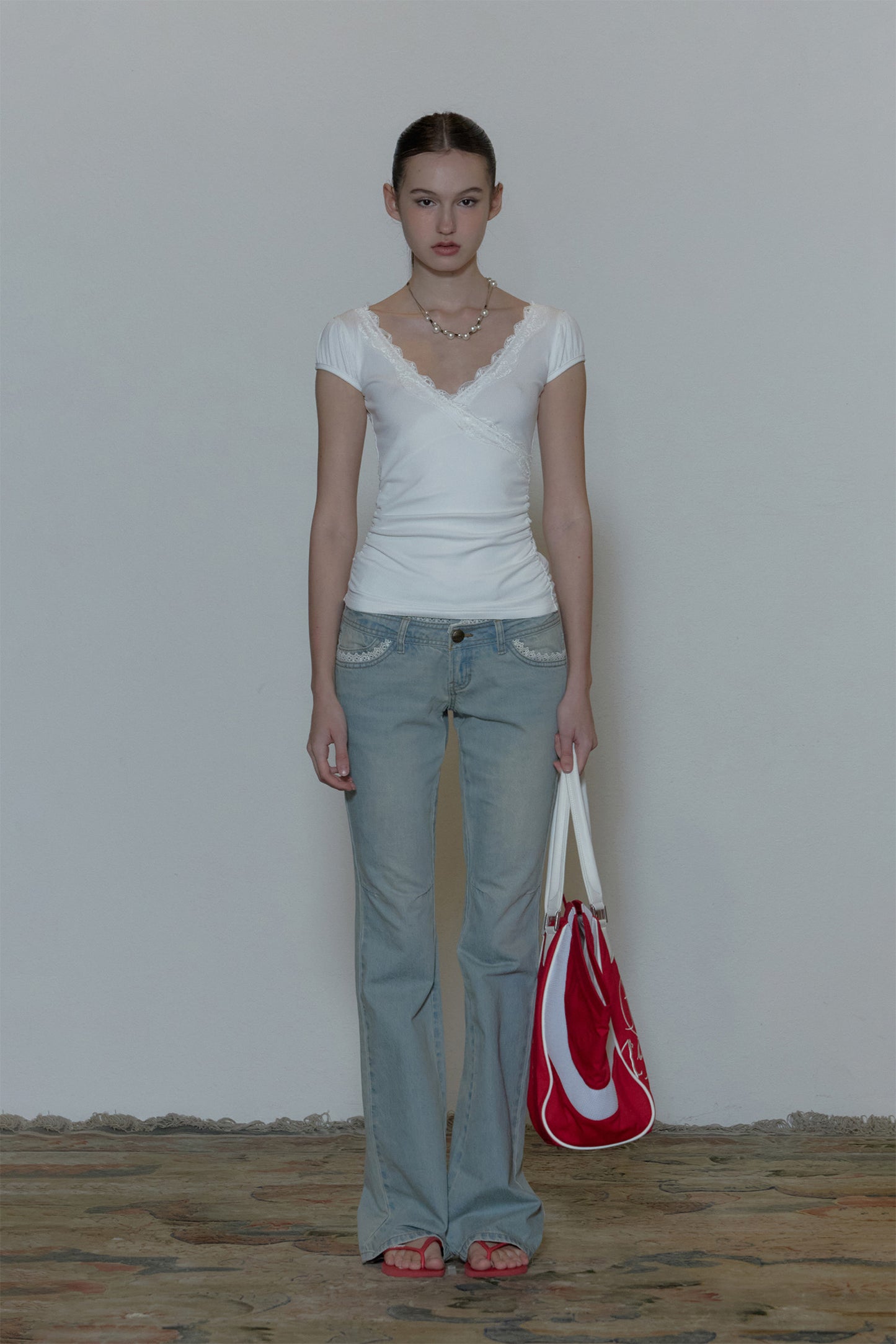 Sculptor Lace Trim Wrap Tee White