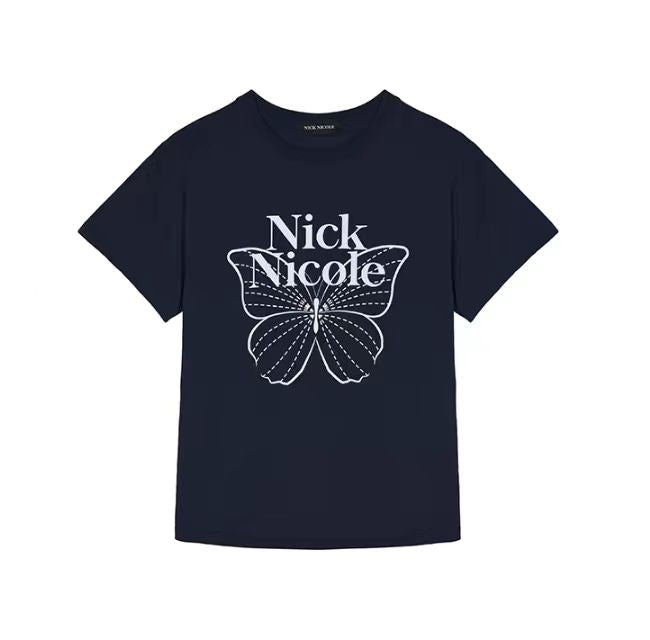 Nick Nicole Big Butterfly Sleeve Top_Navy Blue