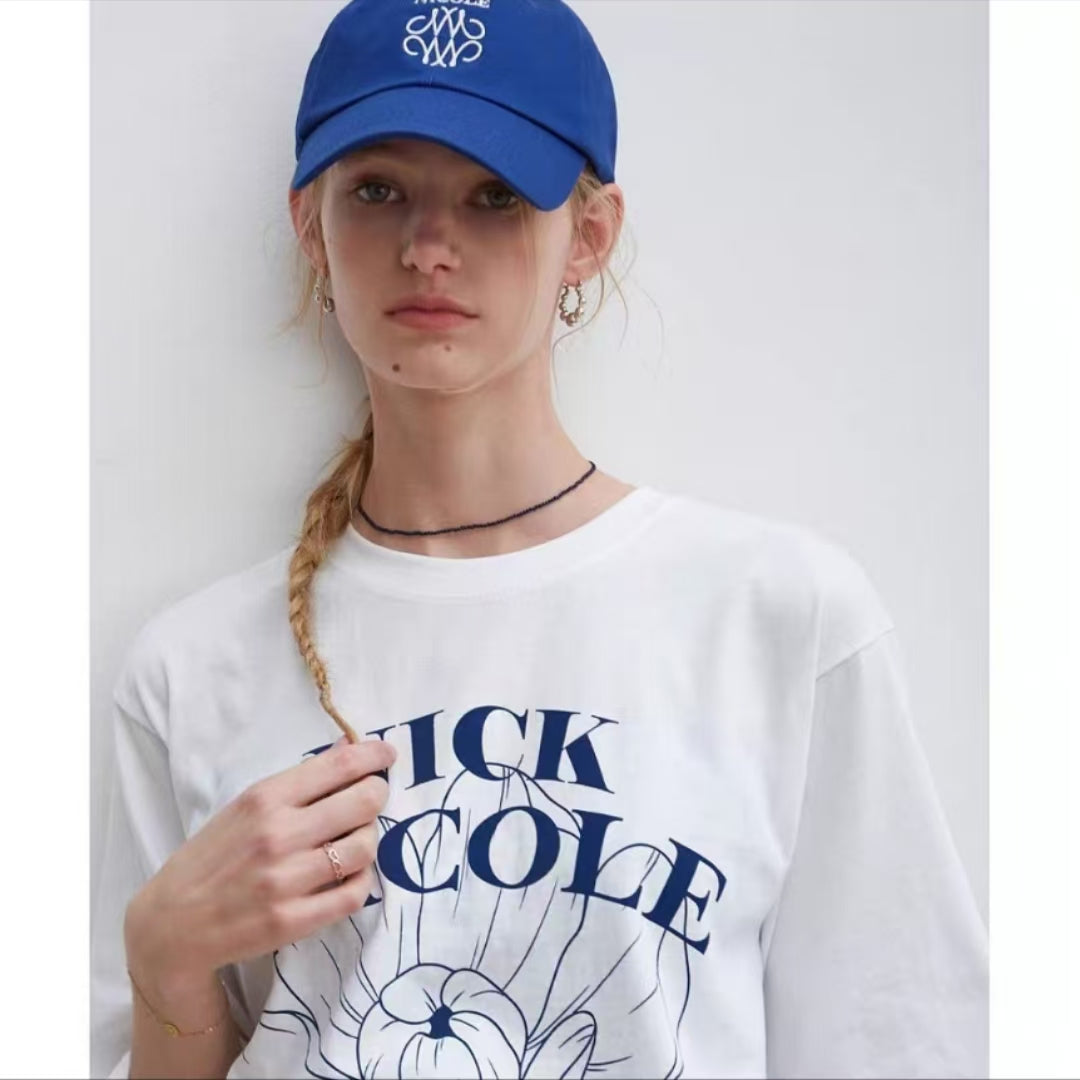 Nick Nicole Flower Half Tee_Navy Blue