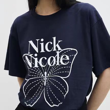 Nick Nicole Big Butterfly Sleeve Top_Navy Blue