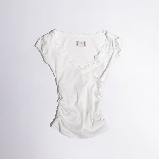 Sculptor Lace Trim Wrap Tee White