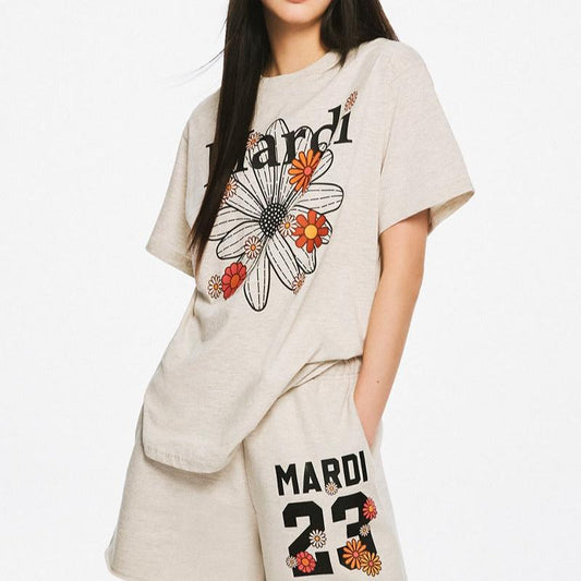 Mardi Mercredi Tshirt FlowerMardi Blossom-Oatmeal Black