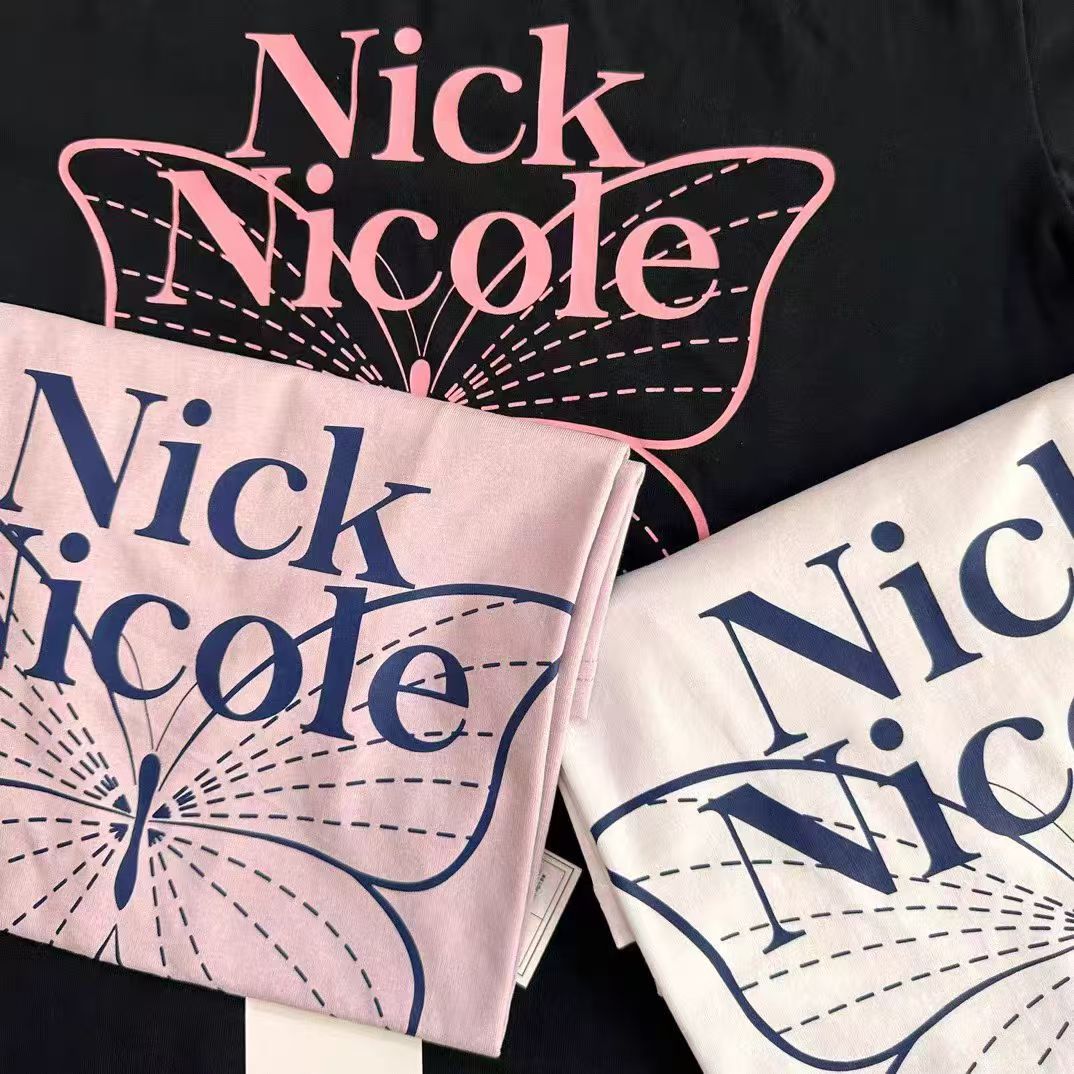 Nick Nicole Big Butterfly Sleeve Top_ White Blue