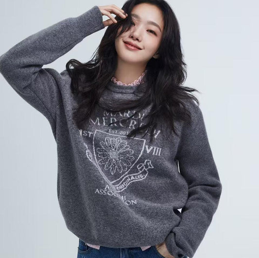 Mardi Mercredi Cashmere Blended Pullover Alumni Emblem-Grey Ivory