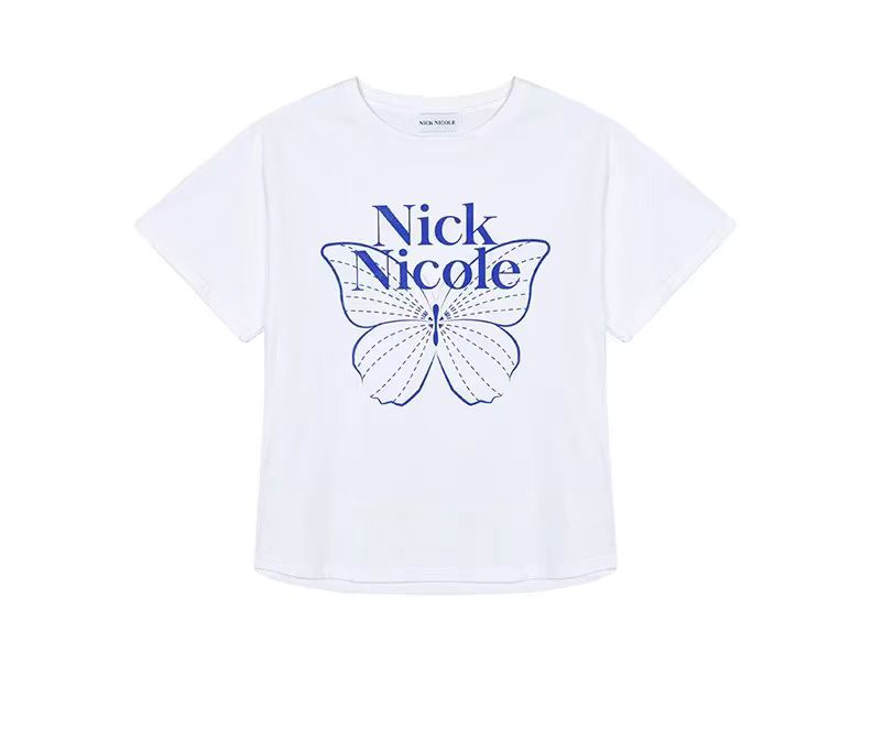 Nick Nicole Big Butterfly Sleeve Top_ White Blue
