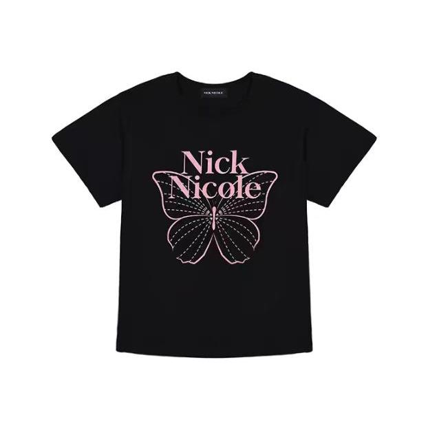 Nick Nicole Big Butterfly Sleeve Top_Black pink