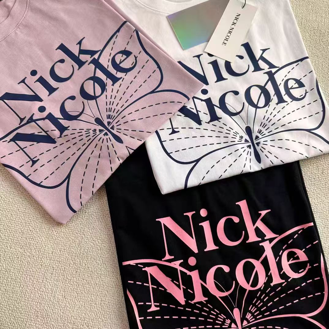 Nick Nicole Big Butterfly Sleeve Top_ White Blue