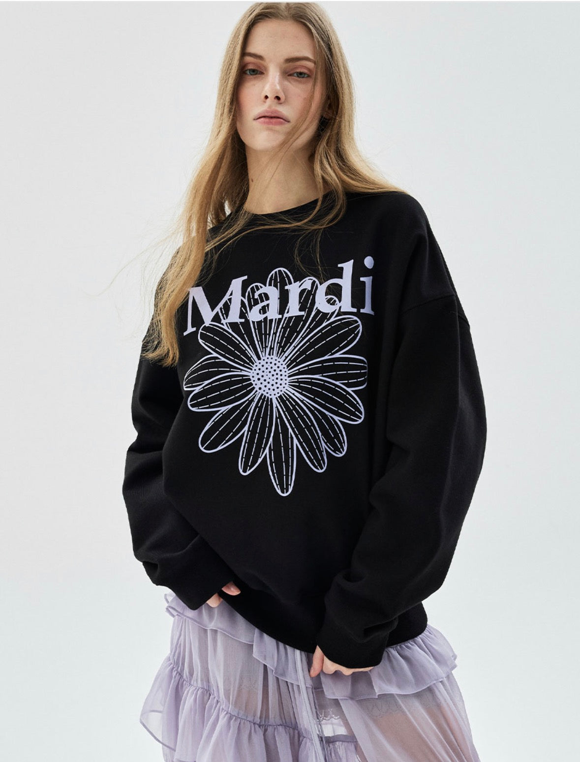 MERDI MERCREDI SWEATSHIRT FLOWERMARDI_BLACK LIGHTPURPLE