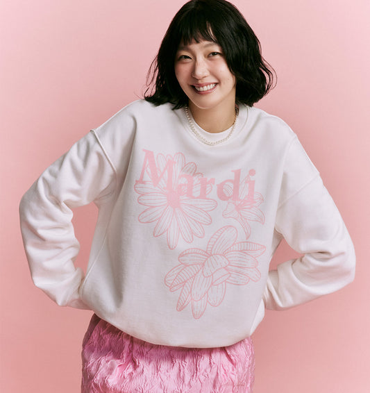 MARDI MERCREDI SWEATSHIRT TRIPLE FLOWER_WHITE PINK