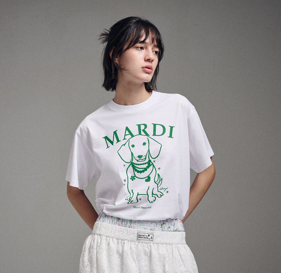 MARDI MERCREDI TSHIRT SWING THE TAIL DDANJI PEARL NECKLACE_WHITE GREEN