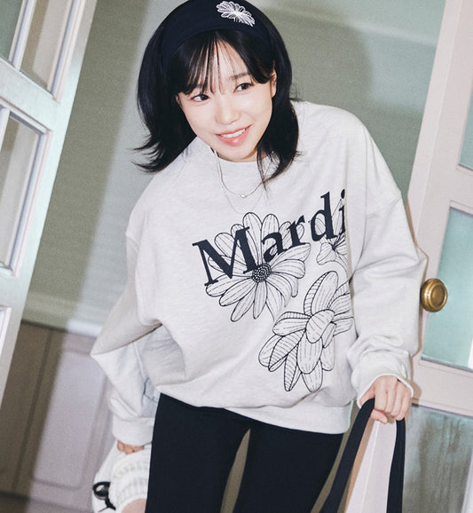MARDI MERCREDI SWEATSHIRT TRIPLE FLOWER_OATMEAL BLACK