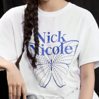 Nick Nicole Big Butterfly Sleeve Top_ White Blue