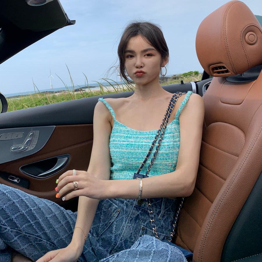 Seooocookie High Waist Checked Jeans