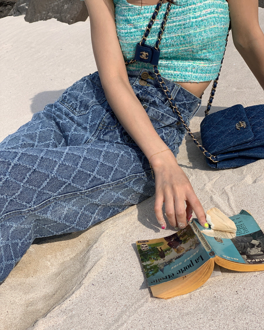 Seooocookie High Waist Checked Jeans