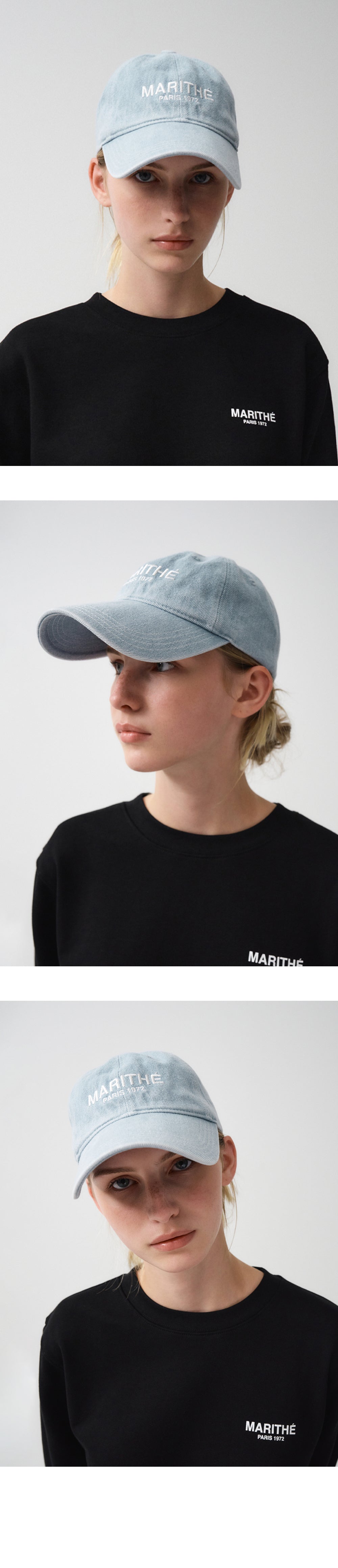 Marithe Denim Washng Logo  Ball Cap- Light Blue