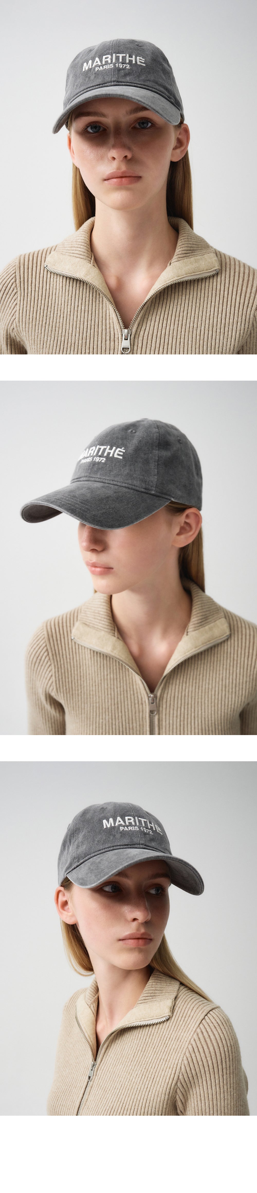 Marithe Denim Washing Logo Ball Cap-Black