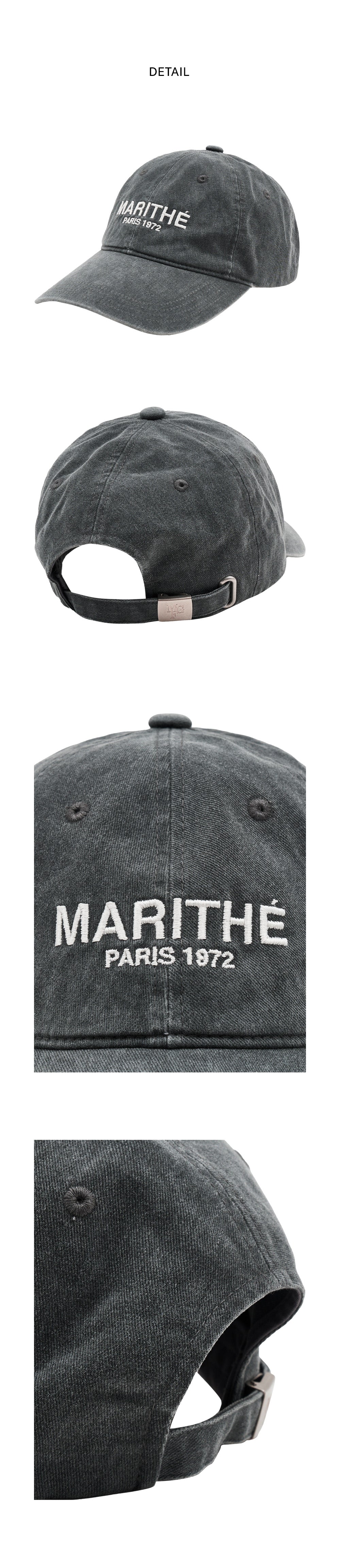 Marithe Denim Washing Logo Ball Cap-Black