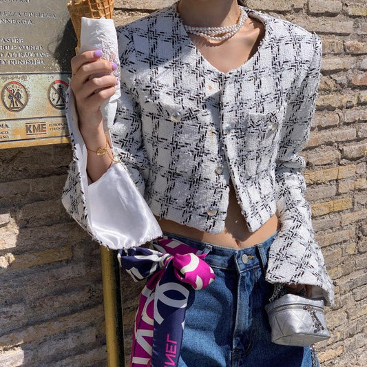 Seooocookie Glory White Check Jacket