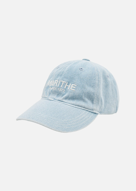 Marithe Denim Washng Logo  Ball Cap- Light Blue
