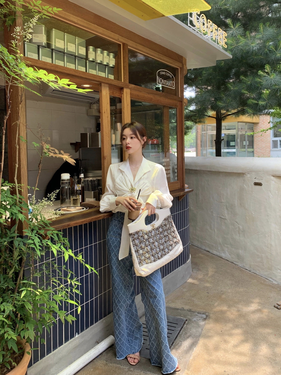 Seooocookie High Waist Checked Jeans