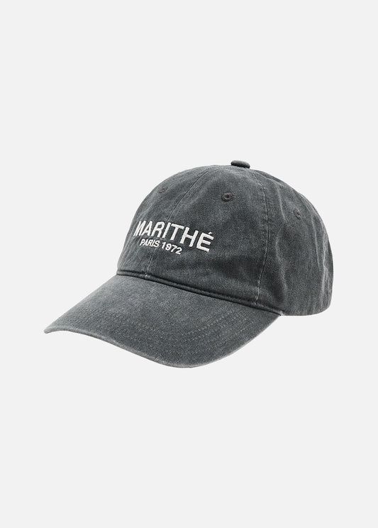 Marithe Denim Washing Logo Ball Cap-Black