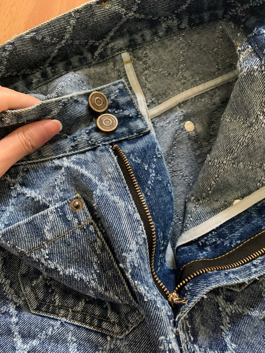 Seooocookie High Waist Checked Jeans